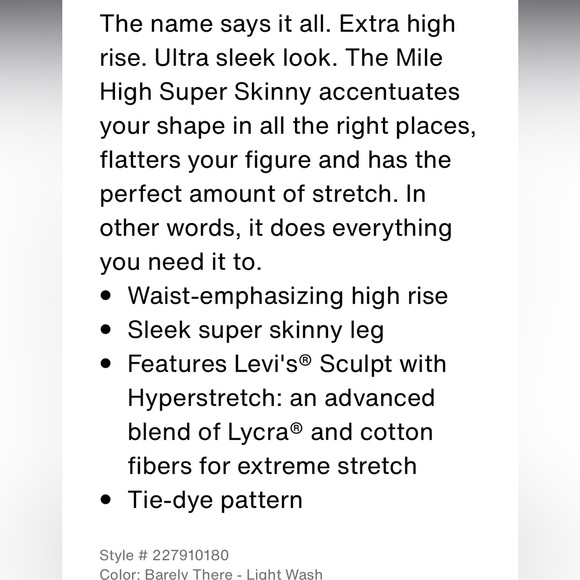 MILE HIGH SUPER SKINNY WOMEN'S JEANS 26 - Picture 2 of 3